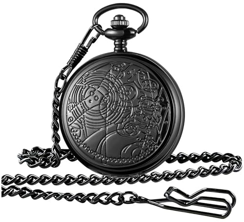 Tiong Vintage Black Quartz Pocket Watch for Men Arabic Numerals White Dial Men's Pocket Watches with Chain