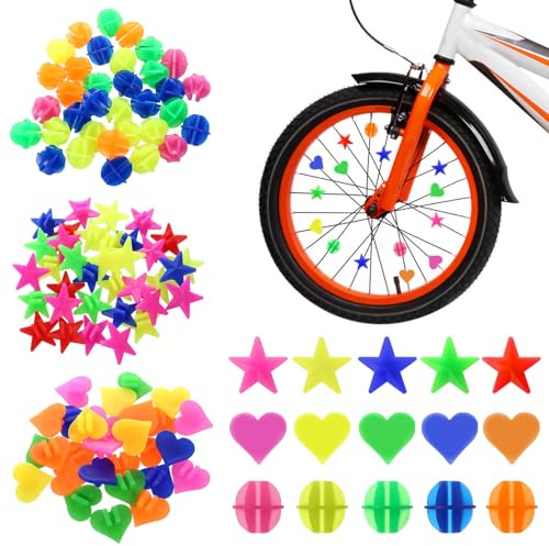 240 Pcs Perles Rayons Velo de Colorées, Accessoires et Décorations de Rayons de Vélo Colorées, Perles Décoration Vélo, Reflecteur Rayon Velo, Deco Velos pour Filles et Garçons(Rondes/étoiles/Cœurs)