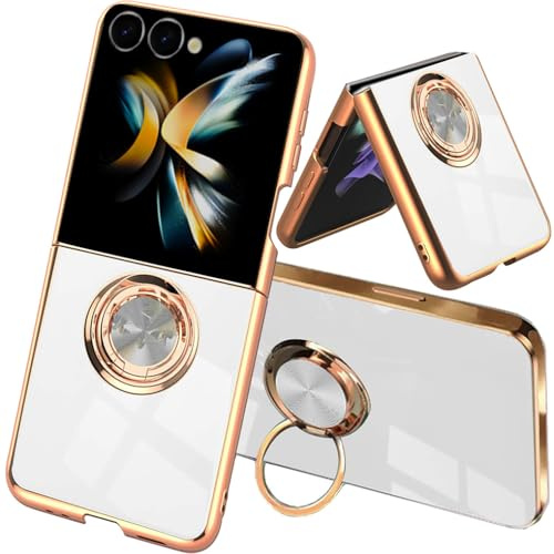 SEAHAI fodral till Samsung Galaxy Z Flip 7 5G (Z Flip7 5G), ultratunn TPU-stötfångare stötsäker mjukt skydd galvanisering Phnom Penh design silikonskal smalt fodral med 360 graders ringstativ, vit