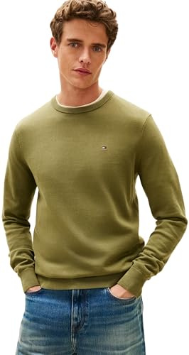 Tommy Hilfiger Jersey Hombre Essential Cotton con Cuello Redondo, Verde (Dark Artichoke), XL
