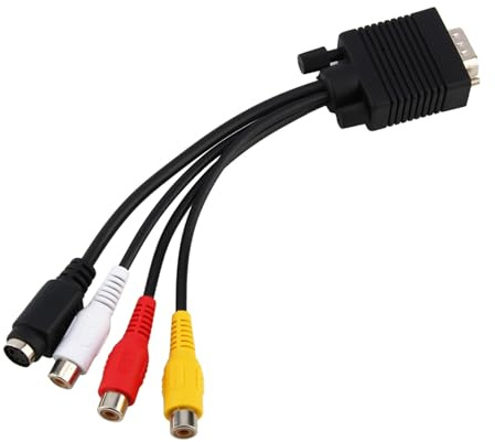 Tnfeeon VGA to S Video and AV Adapter Cable 15 Pin Male to Composite TV Converter for PC Laptop with TV Out Function
