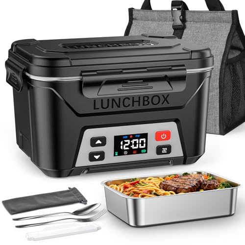 Docusvect Scaldavivande a Batteria Ricaricabile, Scaldavivande Elettrico Portatile con Timer, Porta Pranzo Riscaldabile da 1,3 L con Divisorio Removibile, Set Posate e Borsa Termica