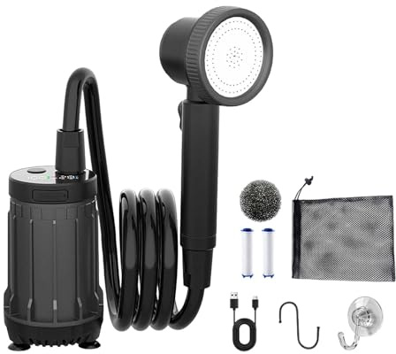 Baoblaze Ducha Portátil Eléctrica con Bomba Recargable Herramienta de Mano para Plantas Limpieza de Mascotas Mochila Y Almacenamiento Material PP Adecuada para, Negro