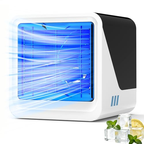 Condizionatore Portatile 3 in 1, USB Aria Condizionata ad Acqua 500ML, 3 Velocità, Ventilatore Raffrescatore Evaporativo d'Aria Luce 7 Colori, Mini Climatizzatore Portatile senza Tubo per Casa Ufficio