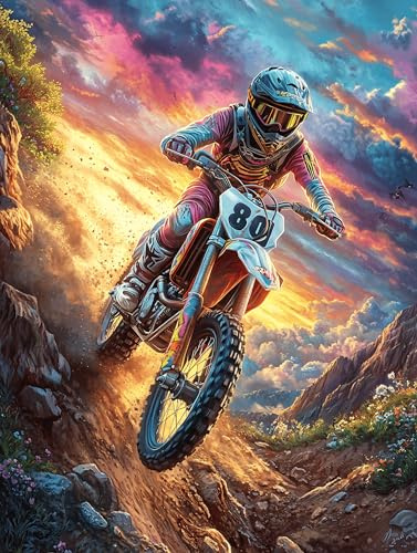 Piloto de Motocross en cañón de Llamas Puzzle 300 Piezas 3D Creativo Rompecabezas para Hombres Y Mujeres Decoración Hogar Moderno Construir Maquetas 300 PCS