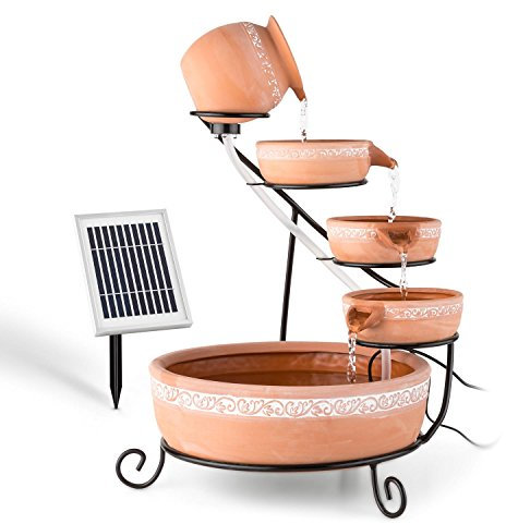 Blumfeldt Empoli Fuente en Cascada con energía Solar (5 Niveles de Agua, recipientes de Terracota, 200L/h, Bomba de 2 W, 4 LED, decoración Interior o Exterior, Soporte de Hierro)