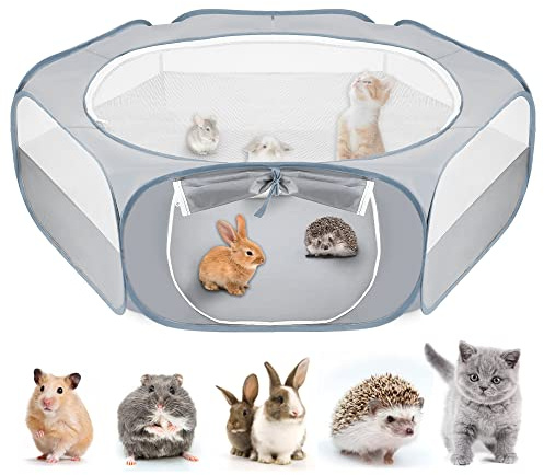 Nasjac Hamster Playpen, Breathable 130cm Large Room Pet Playpen, Small Animal Play Pen Run Cage with Cover and Zipper Opening Foldable Indoor Outdoor Fence for Guinea Pig Cat Kittens Rabbits