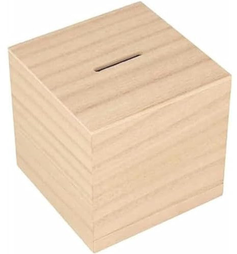 Artemio Square Wooden Piggy Bank - 8.7 x 8.7 cm