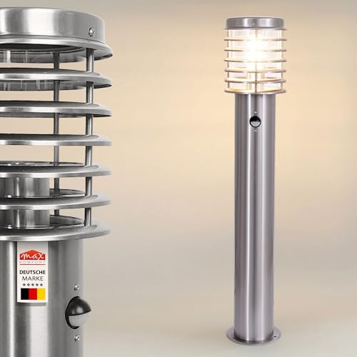 max K O M F O R T Aussenleuchte E27 Aussenlampe Standleuchte mit Bewegungsmelder Edelstahl 252D1-800SN Wegeleuchte IP44 Gartenlampe
