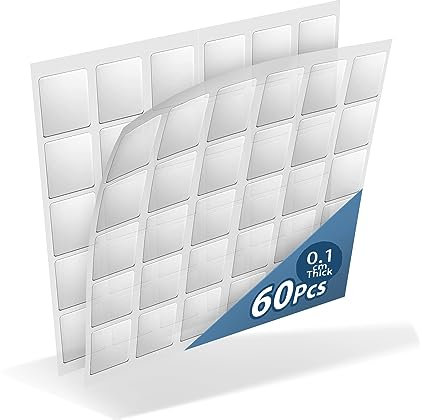 Kuchoow Adhesivo Doble Cara Extrafuerte, Pad Adhesivo sin Rastro, 60 Piezas, Transparente, Reutilizable, Lavable, Cinta Doble Cara (25 * 25 * 1 mm)