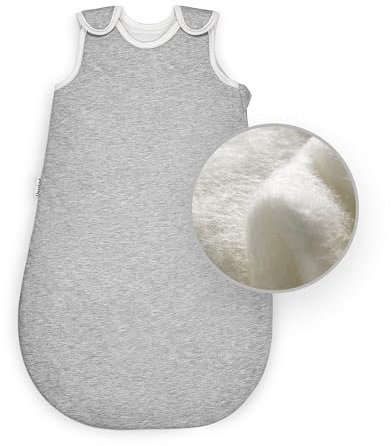 Ehrenkind® Ganzjahres-Schlafsack Rund mit Wollfüllung | 100% Bio-Baumwolle mit 100% Wolle Füllung Baby-Schlafsack | Oeko-TEX | Hellgrau Melange 86/92