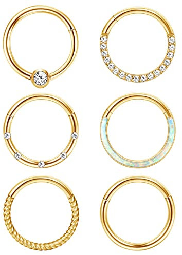 Adramata 6 Pcs 16G 18G Nasenpiercing Ring Septum Ring für Damen Herren Silber Nostril Piercing Chirurgenstahl Nase Piercings Helix Conch Tragus Ohr Piercing Lippenringe Nasenring Septum Piercing Set