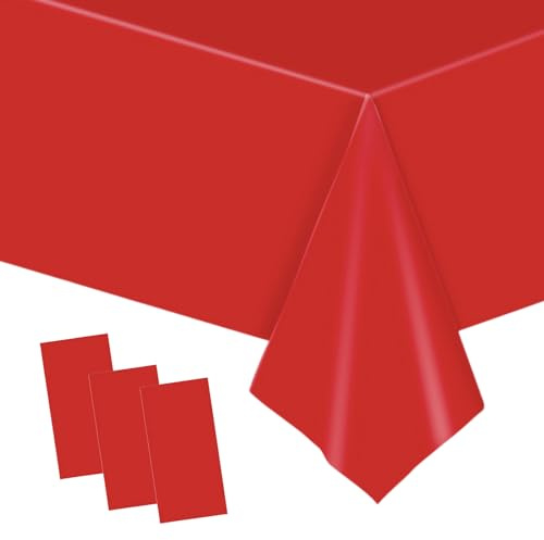 Einweg Tischdecke Rot,3 Stück Wasserfeste Tischdecke,274x137cm Rechteckig Tischtuch Geeignet Papiertischdecke Plastiktischdecke Einwegtischdecken für Hochzeit,Party,Kindergeburtstag,Weihnachten