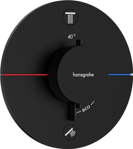 hansgrohe ShowerSelect Comfort S - thermostat conceiled, bathroom tap with safety stop at 40 °C, thermostat round for showers and bath tubs, shower mixer for 2 functions, matt black, 15554670