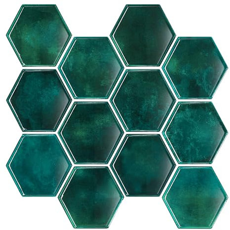 VEELIKE Klebefliesen Sechseck Dunkelblau Fliesenaufkleber Badezimmer Küchenfliesen Überkleben Fliesenfolie Bad Wandfliesen Selbstklebend Fliesen Küche Fliesensticker Grün 30.5cm×30.5cm 24 Stück