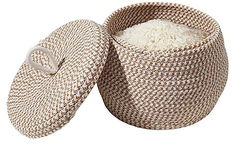 Panier De Rangement Tissé en Corde De Coton avec Couvercle - Panier De Rangement, Panier De Rangement avec Couvercle Corde De Coton Tissé Panier Décoratif, Boîte De Rangement pour Maison, 21x21x17 Cm