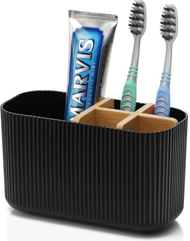 GFWARE Black Toothbrush Holder - Bamboo Toothbrush Holders for Bathrooms Electric Toothbrush Holder Organizer Kids Toothbrush Holders for Bathrooms Countertop