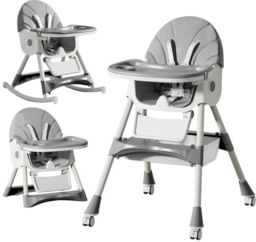 LINELUCK Hochstuhl Baby 6in1 Kinderhochstuhl mit Babyliege und Baby Schaukelstuhl, Verstellbar Klappbar Hochstuhl Baby mit Essbrett und Rollen,Korb, mitwachsend ab 6 Monate bis 6 Jahre Babystuhl
