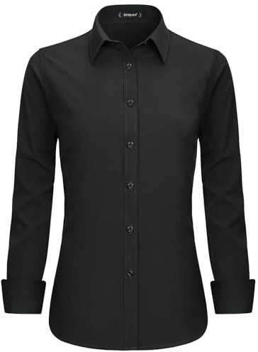 Stamain Chemises Noire à Manches Longues pour Femmes Chemisier Femme Chic et élégant Chemise de Travail Femme,M