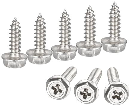 sourcing map Phillips Hex Washer Self Tapping Screws, M3 x 10mm 304 Stainless Steel Hex Flange Sheet Metal Screw 50pcs