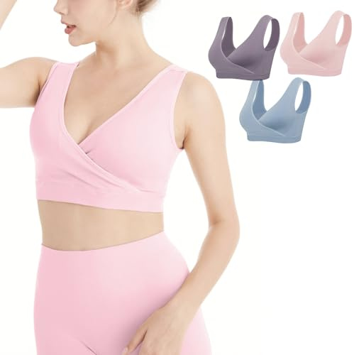 Lemef Paquete de 3 brasieres de Lactancia para Dormir, sin Varillas, para Maternidad, Sin Relleno, Azul Cielo, Violeta, Rosa, S