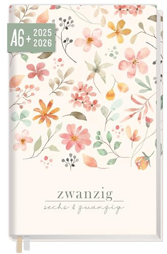 Häfft® Chäff-Timer Mini Taschenkalender 2025/2026 A6+ Wild Blossoms Terminplaner klein, Laufzeit Jul 2025 - Dez 2026, 1 Woche auf 2 Seiten- nachhaltig & klimafreundlich