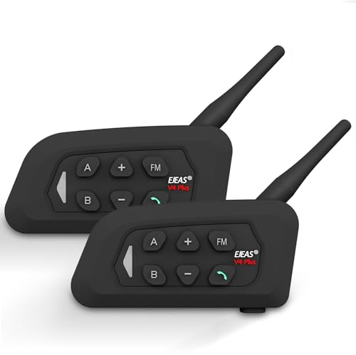 SolaMr V4 Plus Hjälmk bluetooth-headset, Motorcykelinterkom, Motorcykelhjälm bluetooth 5.1 med CVC-bruskminskning, FM-radio & 4-vägs interkom upp till 1500M - 2 PACK