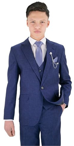 SIRRI Strukturierter 8-teiliger formeller Jungenanzug - Slim Fit für Pagenschnitt, Hochzeit, Kommunion, 236 Königsblau, Alter 3 Jahre