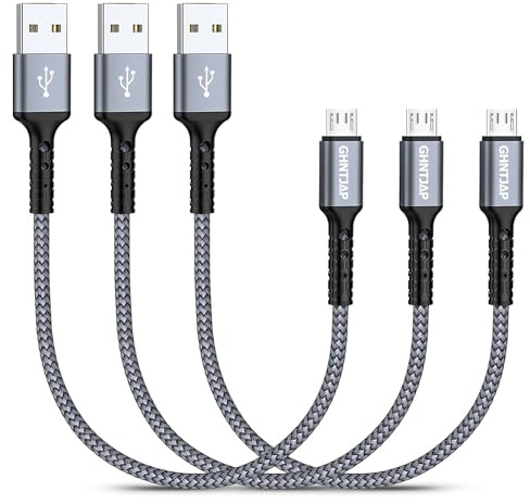 GHNTJAP Micro USB-kabel, [3 stycken 0,3 m], kort mikro-USB-laddningskabel, nylonladdningskabel för Android Phones kompatibel med Galaxy S7 S6 S5, Huawei P9/P10 Lite, Kindle, Xbox, PS4 Controller – grå