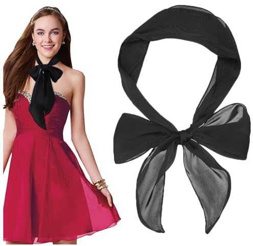JK Home Women Long Satin Scarf Neckties Choker Solid Color Narrow Thin Silk Scarves Self-Tie Bow Waistband Hair Band Headbands Neckerchief Ribbon Tie Chiffon Scarf Belt for Bag Hair Accessories Black