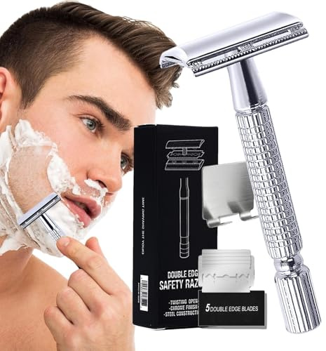 Razoras de doble borde, maquinillas de seguridad para hombres | Recortadora de barba de doble borde,Facta navaja con 5 recargas para hombres, recortador de barba de precisión para afeitarse cerca