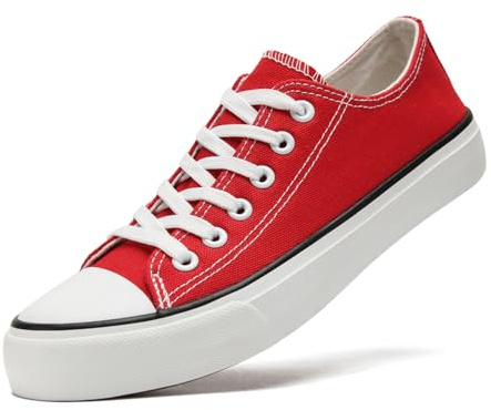 dolphinslides Chaussures basses en toile pour homme et femme - Chaussures de course à pied - Chaussures de tennis décontractées, rouge, 45 EU