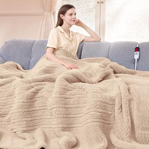 LUZARTA Heated Blanket Full Size 72X84 Beige - Soft Double Sided Sherpa Electric Blanket Full Size with LED Display, 6 Heating Levels & 10 hrs Timer, Machine Washable & Fast Heating, Gift for Women