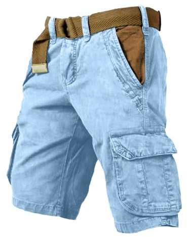 YOSUWOAI - Pantaloni cargo da uomo, estivi, da escursionista, bermuda, chino, corti, elasticizzati, con diverse tasche, funzionali, per il campeggio, comodi, O azzurro, XXL