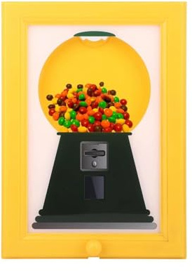 Eclipto Candy Dispenser Picture Frame, Hanging Gumball Machine in Frame, Handy Fast Distribution for Candies, Nuts, Pet Treats, Ideal Birthday & Holiday Gifts (Yellow)