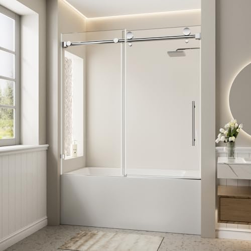 Bathtub Shower Door, 56-60 W x 60 H Sliding Tub Shower Door, 8mm Tempered Glass Shower Doors with Chrome Stainless Steel Components