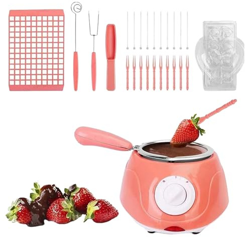 Set per fonduta di cioccolata calda, in plastica elettrica, con vassoi per stampi per cioccolato e forchette da immersione, set per fonduta di cioccolato e marshmallow per sciogliere caramelle (rosa)