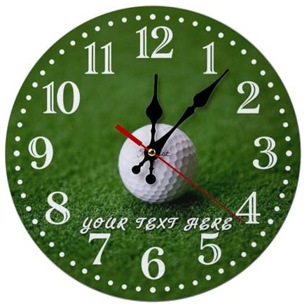 Takuno Personalized Golf Ball Wall Clock Custom Photo Wall Clock Silent Non-Ticking Battery Operated Wooden Round Clock Unique Golf Decor for Living Room Bedroom Office Gift for Him Her Couple