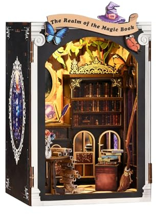 BATTREVO DIY Book Nook kit-Livre « Le Royaume de la Magie »avec lumière LED,DIY 3D Puppenhaus Holz-Puzzle,Book Nook Kit für Erwachsene,Noël, Anniversaire, Cadeaux