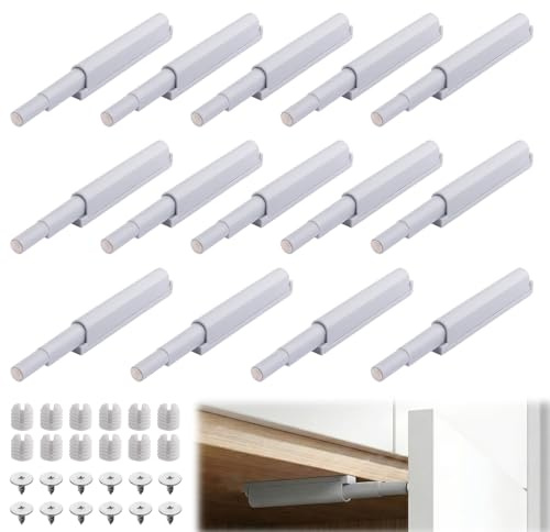 Push to Open dörröppnare, 14 stycken upplåsningsstänger, skåpdörrdämpare, magnetiska dörrknoppar för skåpdörrar, köksskåp, möbeldörr, bokskåp, lådv (grå)