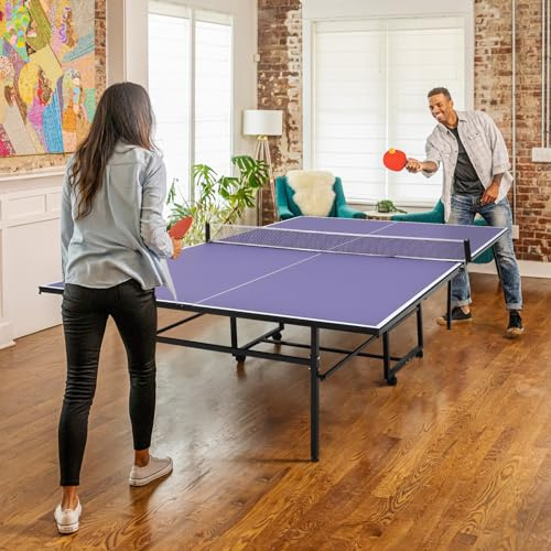 Garvee Table de ping-Pong Professionnelle 9FT – Pliable et Portable, intérieur/externeérieur, Montage Rapide, Mode Playback – Filet étanche, 2 Raquettes, 3 balles – Couleur : Bleu