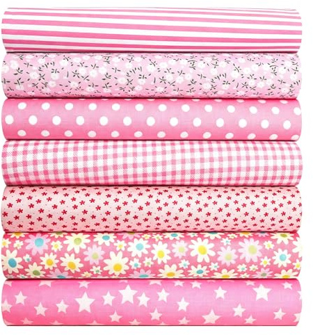 7PCS Fat Quarters Fabric Bundles, 50cm x 50cm Cotton Sewing Fabric, 20x20 Spring Precut Quilting, Fabric Material for Sewing Patchwork DIY Crafts & Embroidery Home Decor