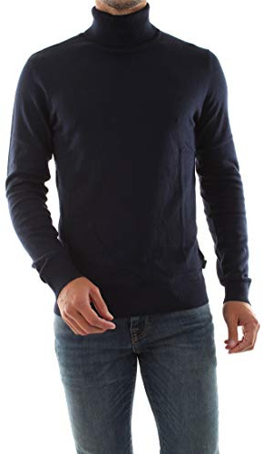 JACK & JONES Hombres Jersey Fino de Cuello Alto clásico Suéter de Cuello Redondo Manga Larga básico JJEEMIL., Color:Azul Oscuro, Talla Sudadera:XL