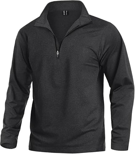 KEFITEVD Fahrrad Pullover Herren Longsleeve 1/4 Zip Regular Fit Funktionsshirt Atmungsaktiv Langarmshirt Weich Ski Shirt Herren Schwarz M