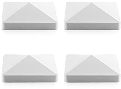 QWORK Vinyl-Pfostenkappe, 4 Stück, 10,2 x 10,2 cm, Vinyl-Pyramidenzaun-Pfostenkappe für Briefkasten, Lampenpfosten, Deck, Dock, Rammkappen, Weiß