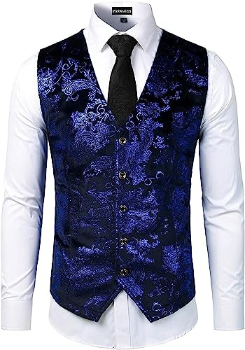 PARKLEES Gilet de luxe métallique pour homme avec imprimé cachemire doré brillant pour mariage, bal de fin d'année, fête