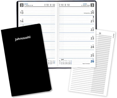 Wochentaschenkalender Sekunda 2026 Taschenplaner in Blau mit Adressheft und PVC Einband in Schwarz Made in Germany