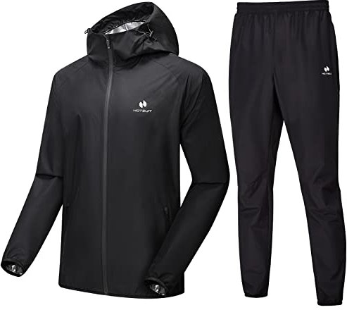 HOTSUIT Schwitzanzug herren SaunaTrainingsanzug Fitness Sauna-Reißverschluss schwitzjacke Jacken Ganzkörper-Herren-Trainingsanzug,Schwarz Größe L