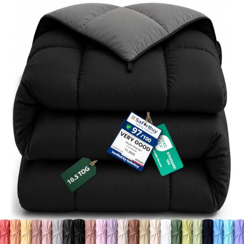 Utopia Bedding Coverless Reversible King Size Duvet, 10.5 Tog, Grey/Black | Soft & Cozy Comforter with Ultra-Soft Touch Microfiber filling, Box Stitch Construction with Corner Tabs, Machine Washable