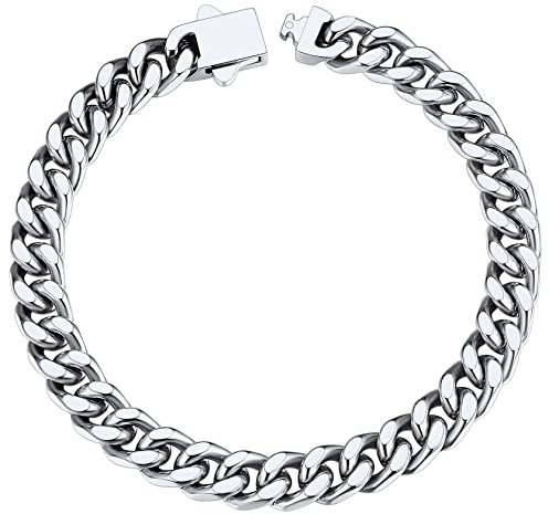 ChainsHouse Men Chain Bracelet Silver Cuban Link Stainless Steel Bracelets for Mens Women Biker Hip Hop 7mm Curb Chains
